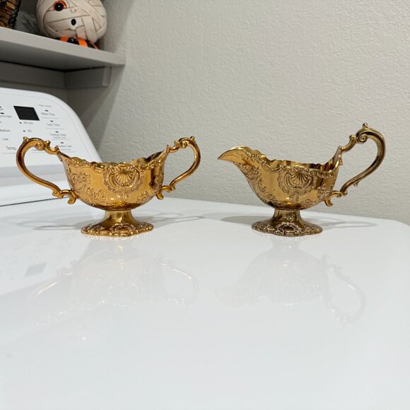 Vintage Gold Holiday Imports Crown Gold Heavy Sugar & Creamer - Picture 11 of 12